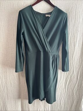 LOFT Forest Green Wrap-Style Long Sleeve Dress
